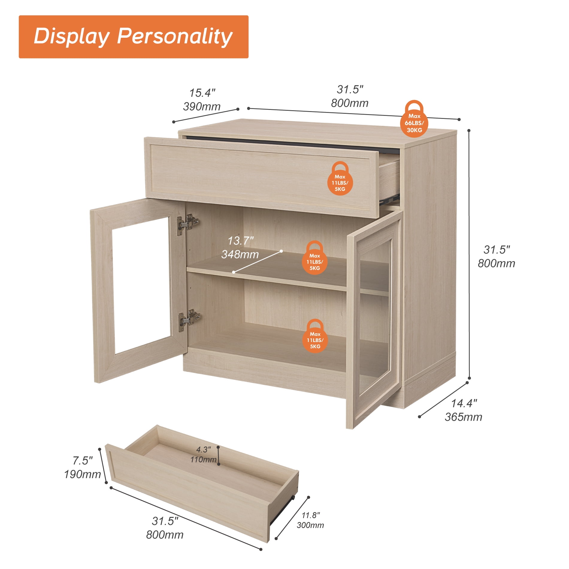 WAMPAT Modern TV Stand for TVs Up to 40", Wooden Entertainment Center TV Console with 2 Glass Doors and Drawer, Media Console Cabinet with Adjustable Shelf for Living Room, Bedroom, Beige
