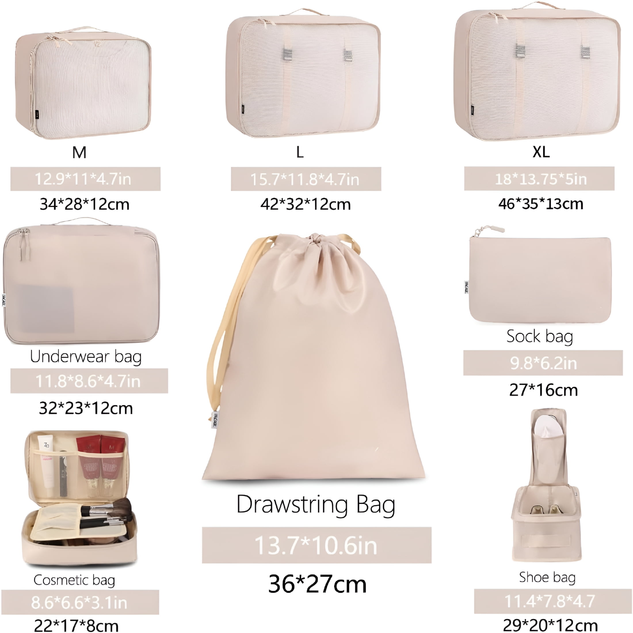 GASTROPOD 8 Set Packing Cubes Luggage Packing Organizers for Travel Accessories Compression Packing Bags (Jet Black)