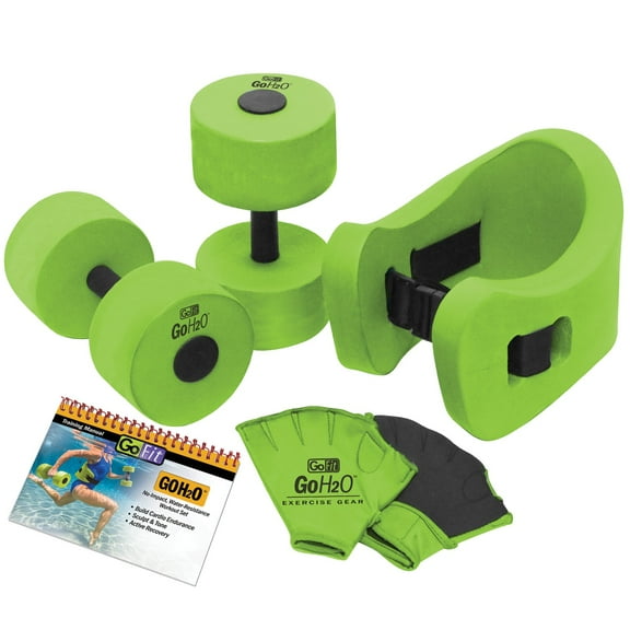 GoFit Water-Resistance Workout Set with Adjustable Belt, 2 Lightweight Foam Barbells, 2 Comfort Grip Gloves and Training Manual for Low-Impact Aqua Exercises