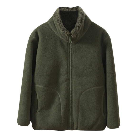 Penkiiy Kids Winter Warm Plush Coat Basic Jackets Zip Up Hoodie Boy Girls' Clothing Fleece Hooded Outwear 3 Years Army Green