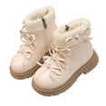 thumbnail image 4 of Miluxas Girls Fuzzy Warm Winter Short Boots Fleece Lining Leather Shoes for Toddler Little Big Kids Girls White 7.5-8Years, 4 of 4