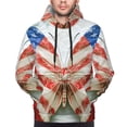 thumbnail image 2 of Bingfone Patriotic Butterfly Floral Men's Drawstring Hoodie Long Sleeve Pocket Sweatshirts-Medium, 2 of 6