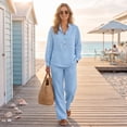 thumbnail image 4 of Stralyhd 2 Piece Womens Sets Cotton Linen Lounge Sets Spring Airport Travel Matching Sets Comfy Lightweight Casual outfits with Pockets Sky Blue M, 4 of 7