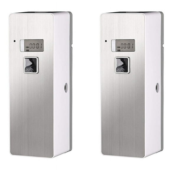 2X Free Standing Wall-Mounted Home Odor Neutralizing Automatic Freshener Fragrance Aerosol Dispenser Silver
