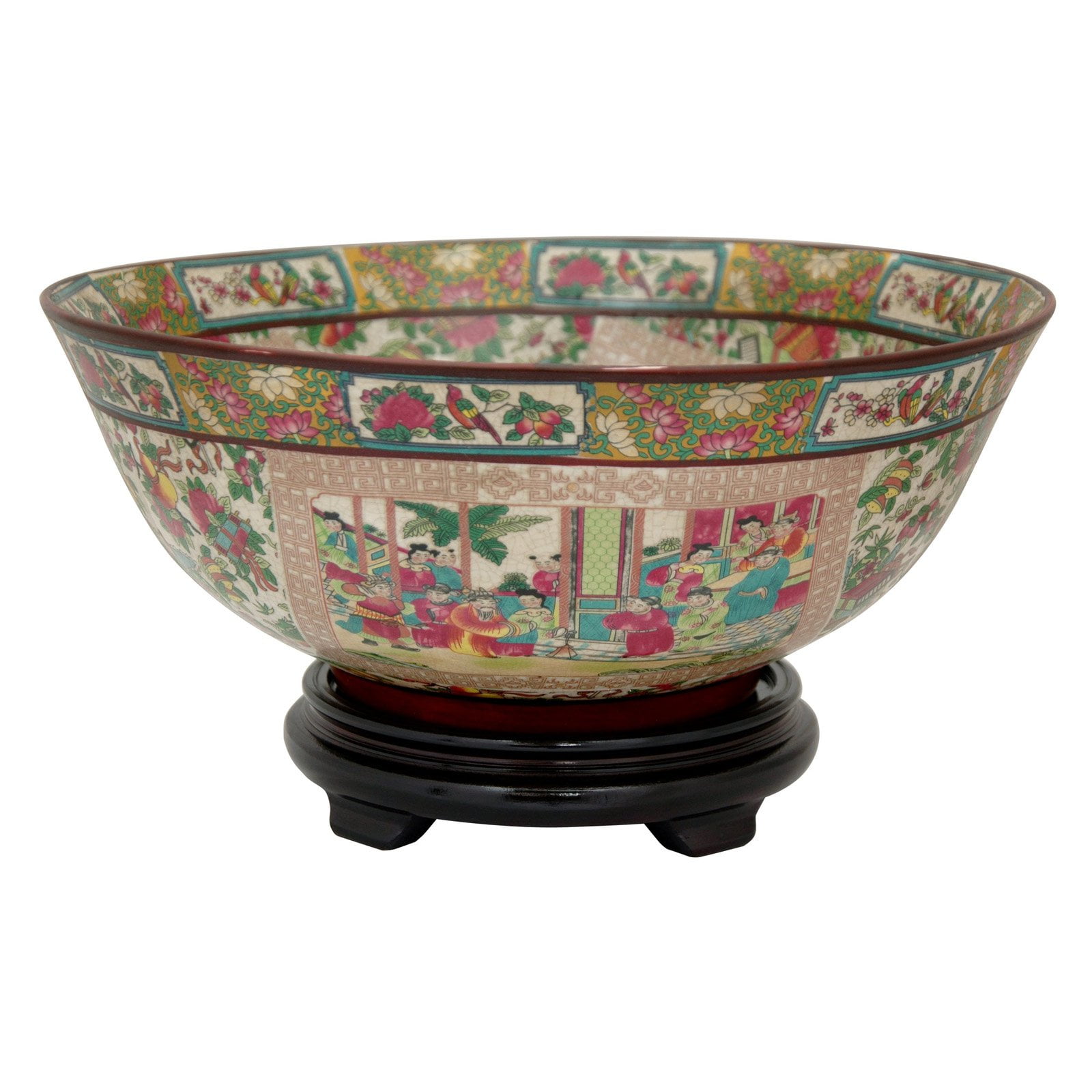 Red Lantern Rose Medallion Porcelain Bowl – Large Decorative Asian Ceramic Bowl With Floral Motif