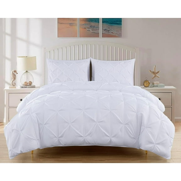 Chezmoi Collection Berlin White Pinch Pleat Queen Comforter Set, 3-Piece, Soft Pintuck, Lightweight All Season Microfiber Bedding