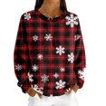 thumbnail image 2 of Women's Fleece Hoodie with Long Sleeve Round Neck, Casual Comfortable Loose-Fit Lightweight, Christmas Plaid Print for Vintage Sportswear,Wine,XL, 2 of 6
