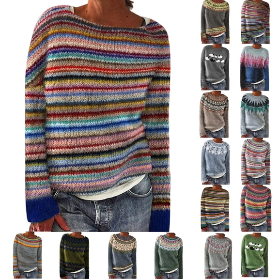 Fair Isle Sweater Retro Nordic Cable Crewneck Sweater Knit Vintage Sweater Dark Blue M