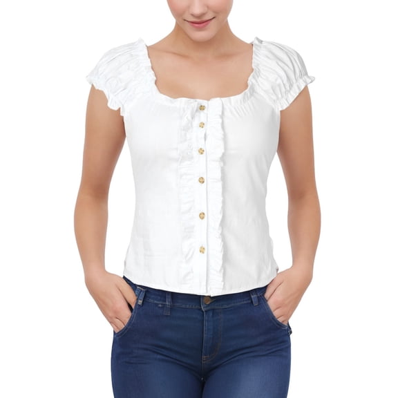 Women's Oktoberfest Solid Lace Up Patchwork Short Sleeve Shirt With Button Decoration Slim Tanks Fit Bavarian Top Vest