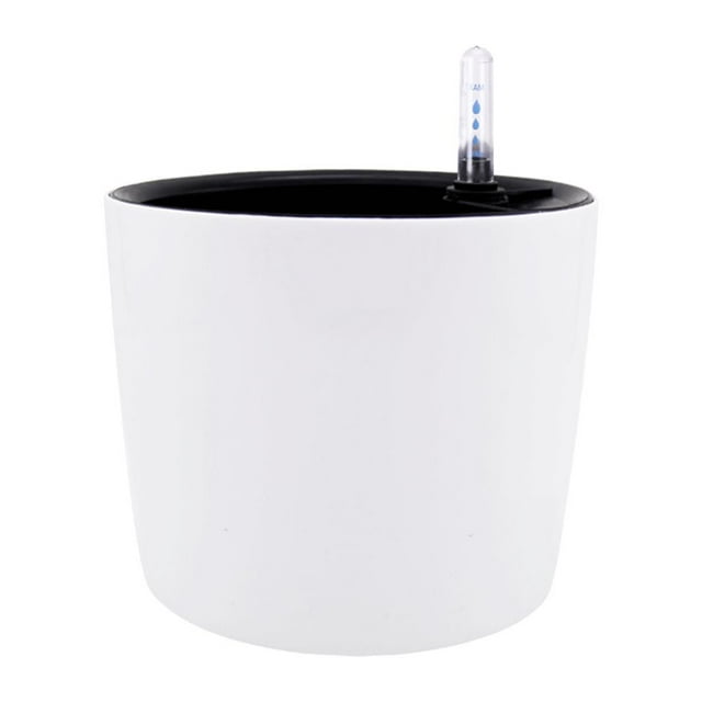 S SERENABLE Pot de Fleurs Rond en Plastique Auto-Arrosant avec Indicateur de Niveau d'Eau Jauge Blanc