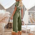 thumbnail image 4 of Women's Casual Jumpsuit with Pockets V-Neck Button Closure Tie Wide Leg Pants, 4 of 5