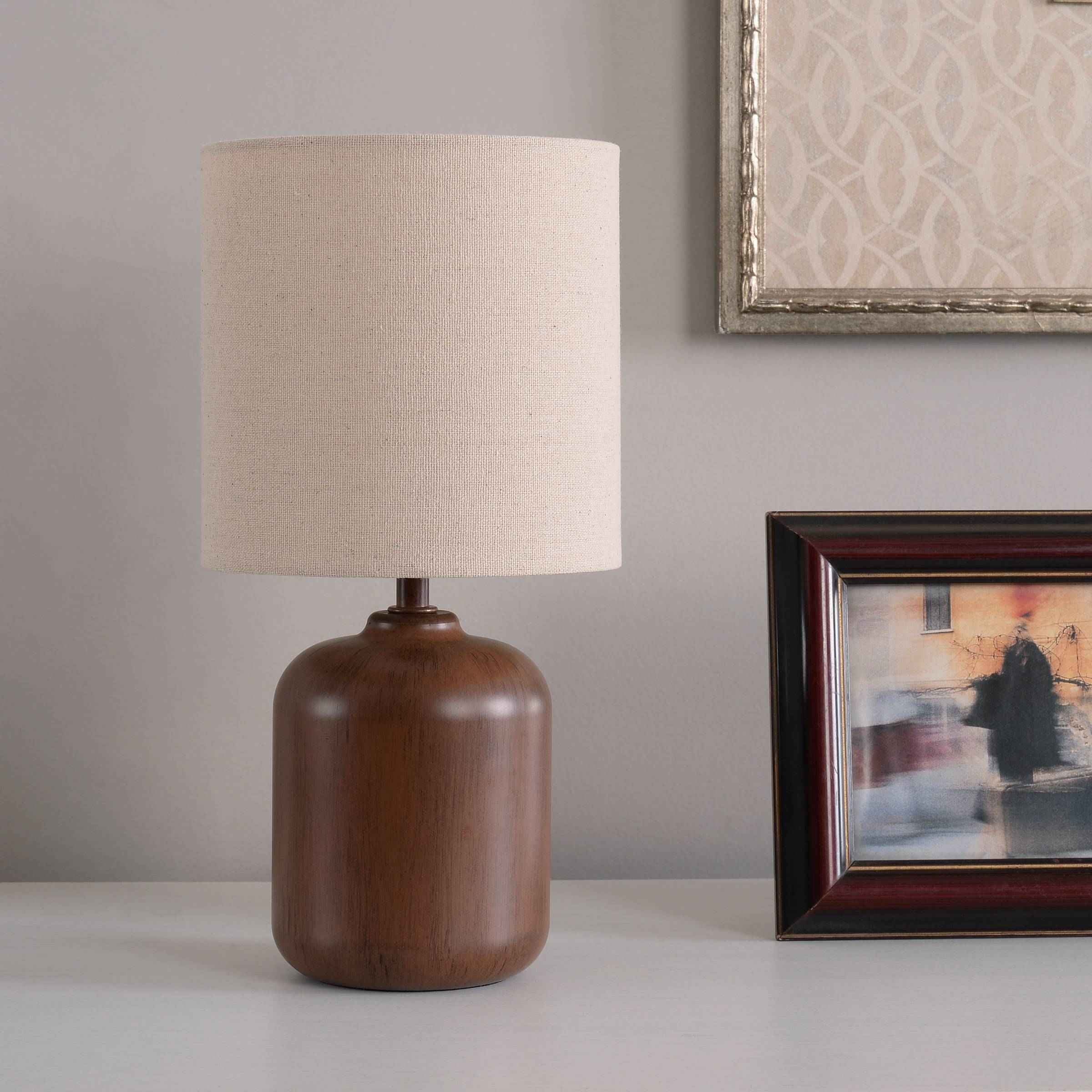 (2 pack) Mainstays Mini Table Lamp with Shade, Faux Wood Finish, Traditional Style, 12.75 in H