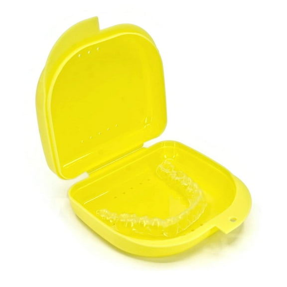Retainer Case with Vent Holes - Orthodontic container for holding retainers, aligner, night-guard/mouth-guard. Small and Durable retainer case (2 Pack, Yellow)