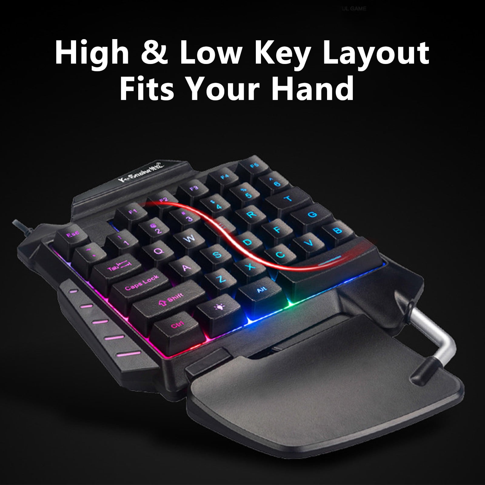 One-Handed Mobile Gaming Keyboard, Ergonomic Tilted Layout, RGB Backlit, Anti-Ghosting, Wired 35-Key, Plug & Play, Portable for Mobile Games