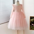 thumbnail image 2 of Atogsazn Kids Girl Wedding Dress Children's Lace Long Sleeve Mesh Dresses Birthsday Clothes Outfits C-Pink 6-9 Months, 2 of 5