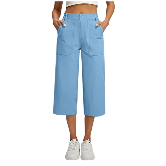 Capris Pants for Women Wide Leg Business Casual Work Pants Summer Travel Hiking Walking with Pockets