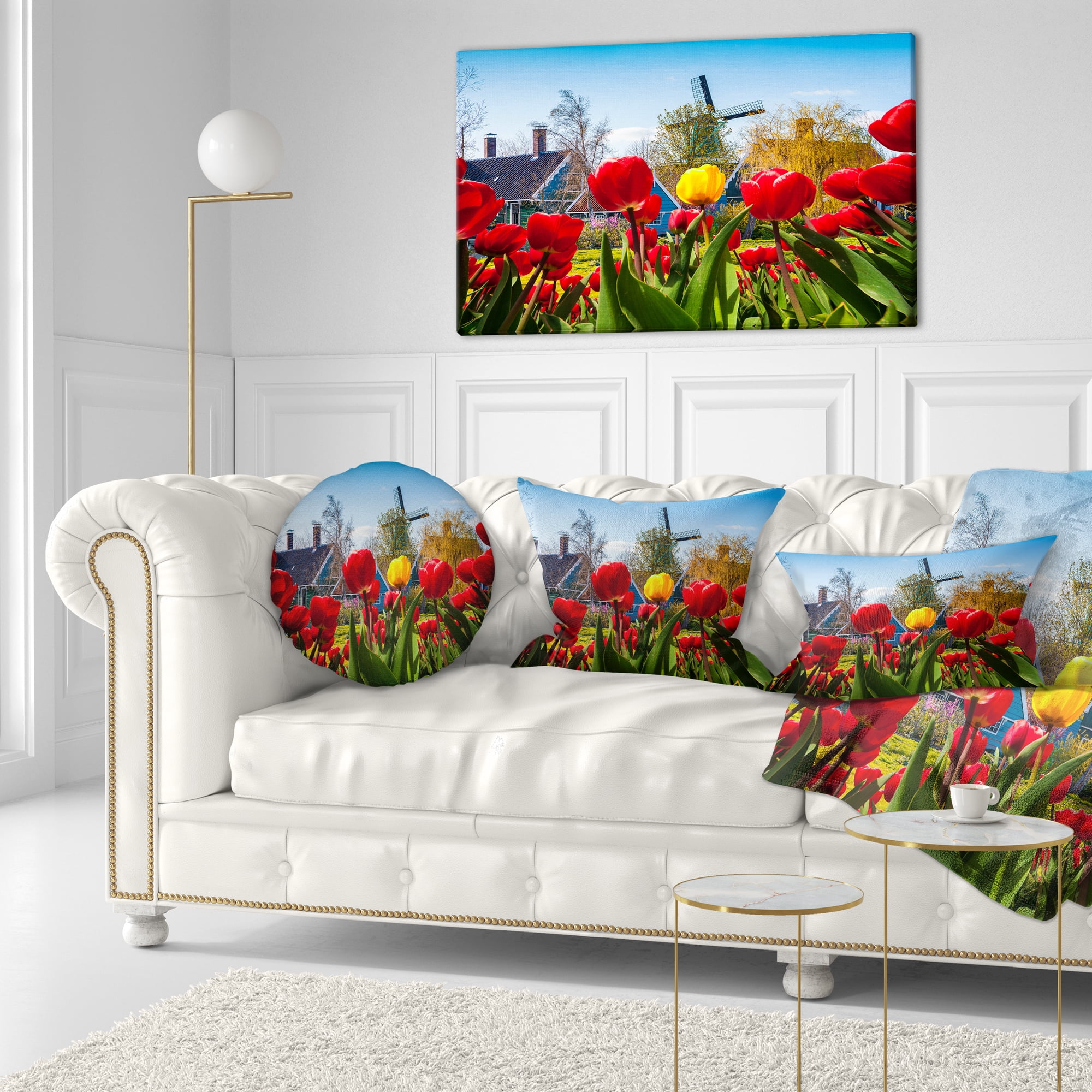 Designart Tulips in the Netherlands Village - Floral Throw Pillow - 12x20