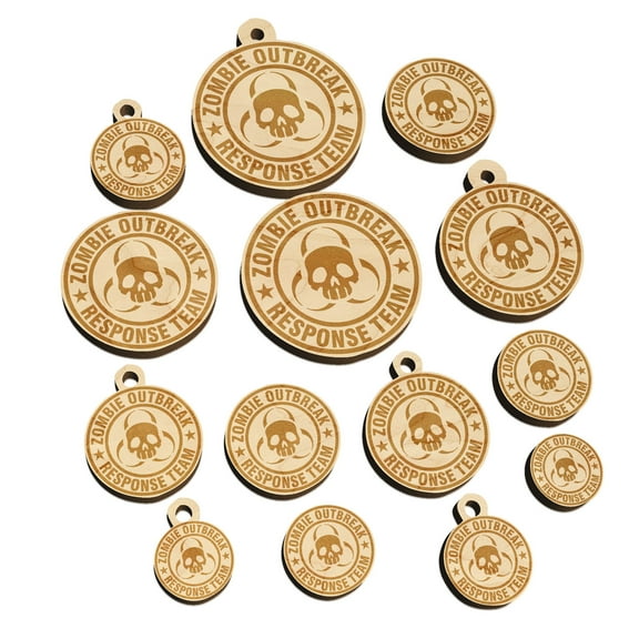 Zombie Outbreak Response Team Skull Wood Mini Charms Shapes DIY Craft Jewelry - With Hole - 20mm (15pcs)