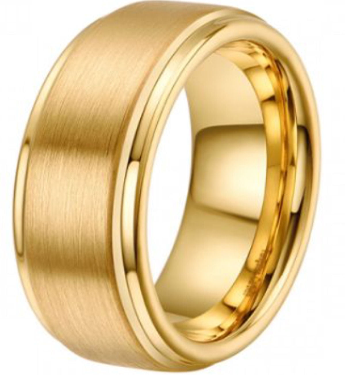 8mm Classic Brushed & Polished Tungsten Carbide Ring 14K Yellow Gold Half Round Comfor Fit Wedding Band
