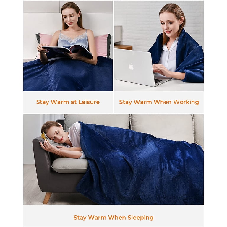 Luwior 50 x 60 Electric Blanket, with 6 Heat Settings u0026 3 Hours Auto Off,  Soft Flannel Fast Heating u0026 Machine Washable Heated Throw Bule - Walmart.com
