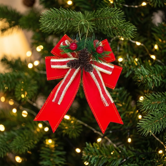 WDOBM Christmas Decorative Bows, 6 Pack Christmas Bows Pinecones Red Berries Velvet Wreath Tree, Christmas Tree Bow, Satin Christmas Bows for Home Decor Indoor