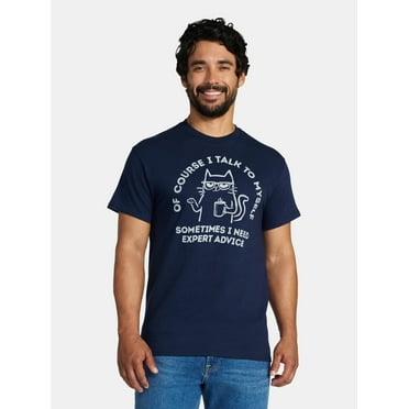 Humor Men's and Big Men's Talk To Myself Cat Graphic Tee with Short Sleeves, Sizes S-3XL