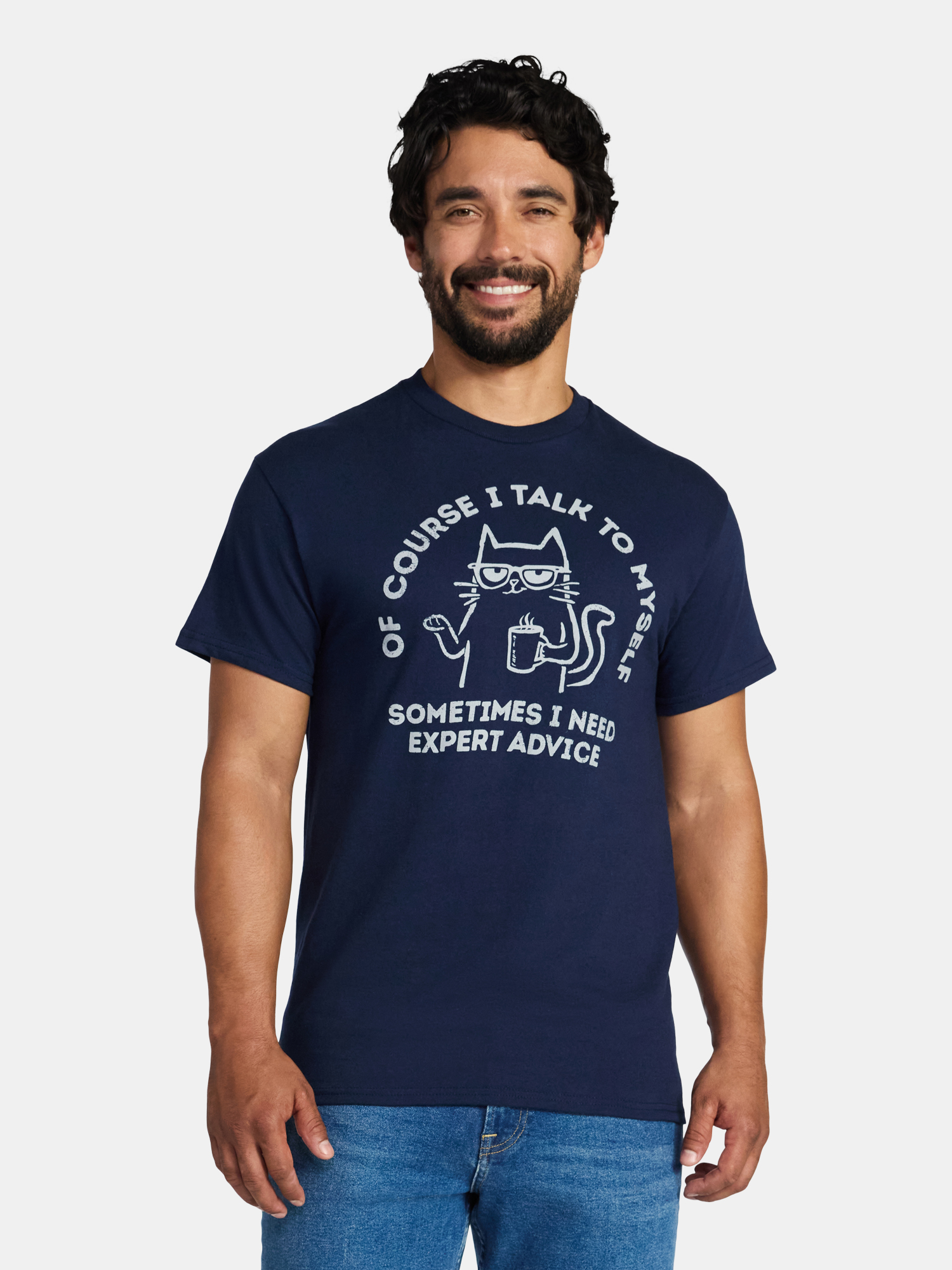 Humor Men's and Big Men's Talk To Myself Cat Graphic Tee with Short Sleeves, Sizes S-3XL