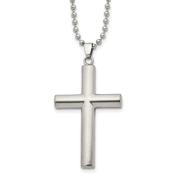 Auriga Fine Jewelry Stainless Steel Brushed and Polished Cross Pendant on a Ball Chain Necklace for Men 22"