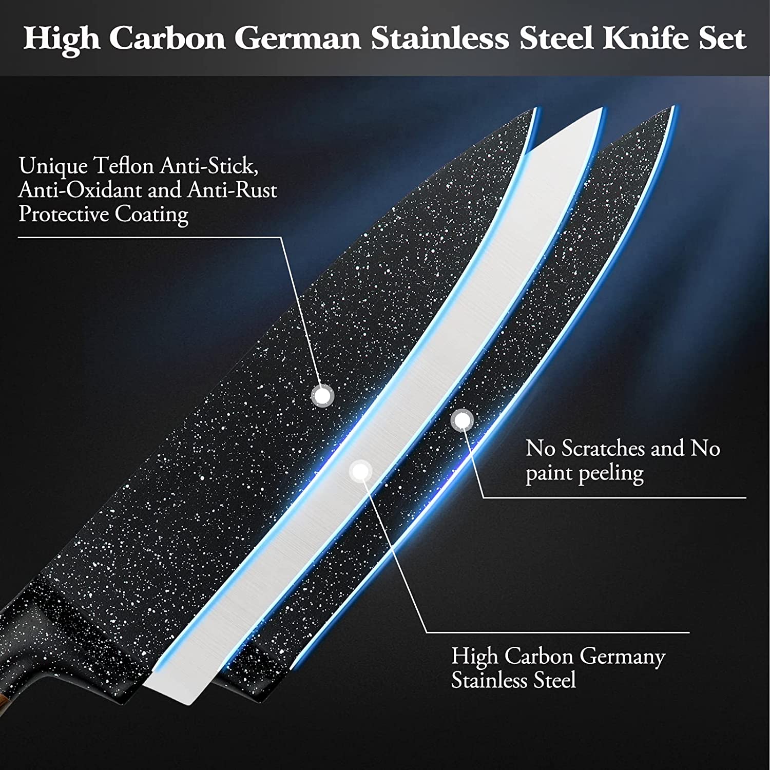 12-Piece Kitchen Knife Set with Wooden Block, Professional Chef Knife Sets with Steak Knives, High Carbon German Stainless Steel Knife with Japanese Designed Wooden Pattern Stainless Handle