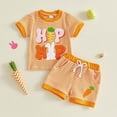 thumbnail image 2 of Staki Baby Girl Easter Infant Toddler Baby Girl Easter Outfit Carrots Embroidery Ruffle Short Sleeve T-Shirt Top and Plaid Shorts Set 0-24M 2-3Y(Orange,0-6 Months), 2 of 4
