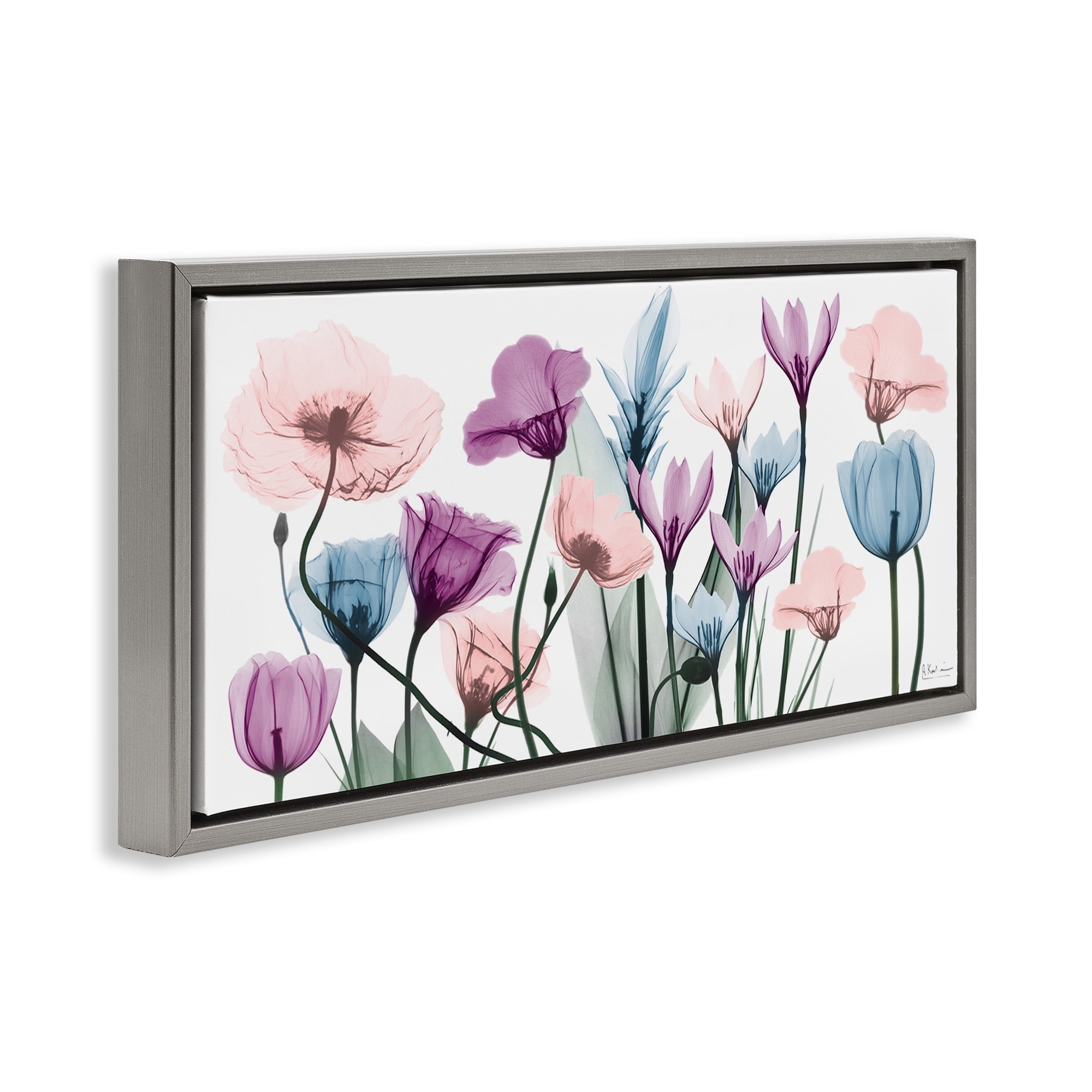 Stupell Industries Modern Translucent Pastel Tulips Botanical & Floral Painting Gray Floater Framed Canvas Art Print Wall Art, 31 x 14