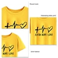 thumbnail image 5 of Camiseta de verano amarilla con cuello redondo, manga corta, suave y holgada, letras negras estampadas con corazones, 5 of 5