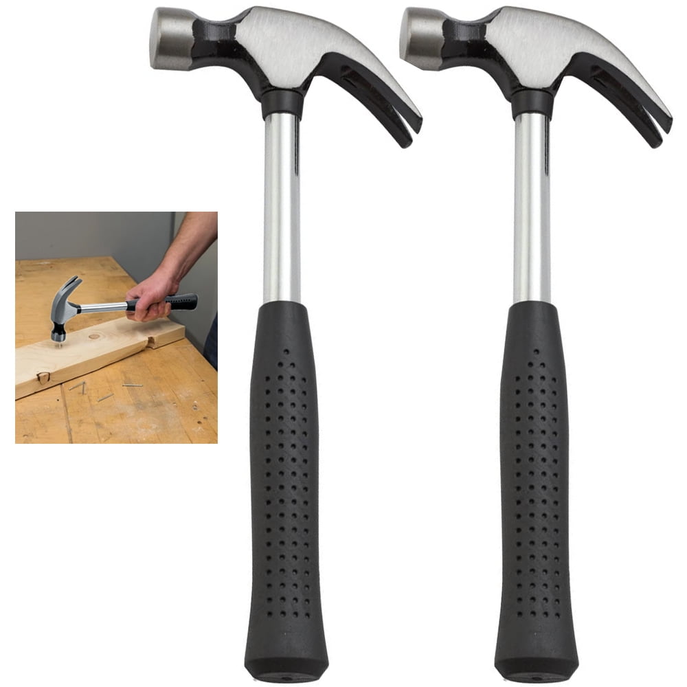 2 X 8oz Claw Hammer Tubular Steel Shaft Comfort Rubber Grip Handle Nail