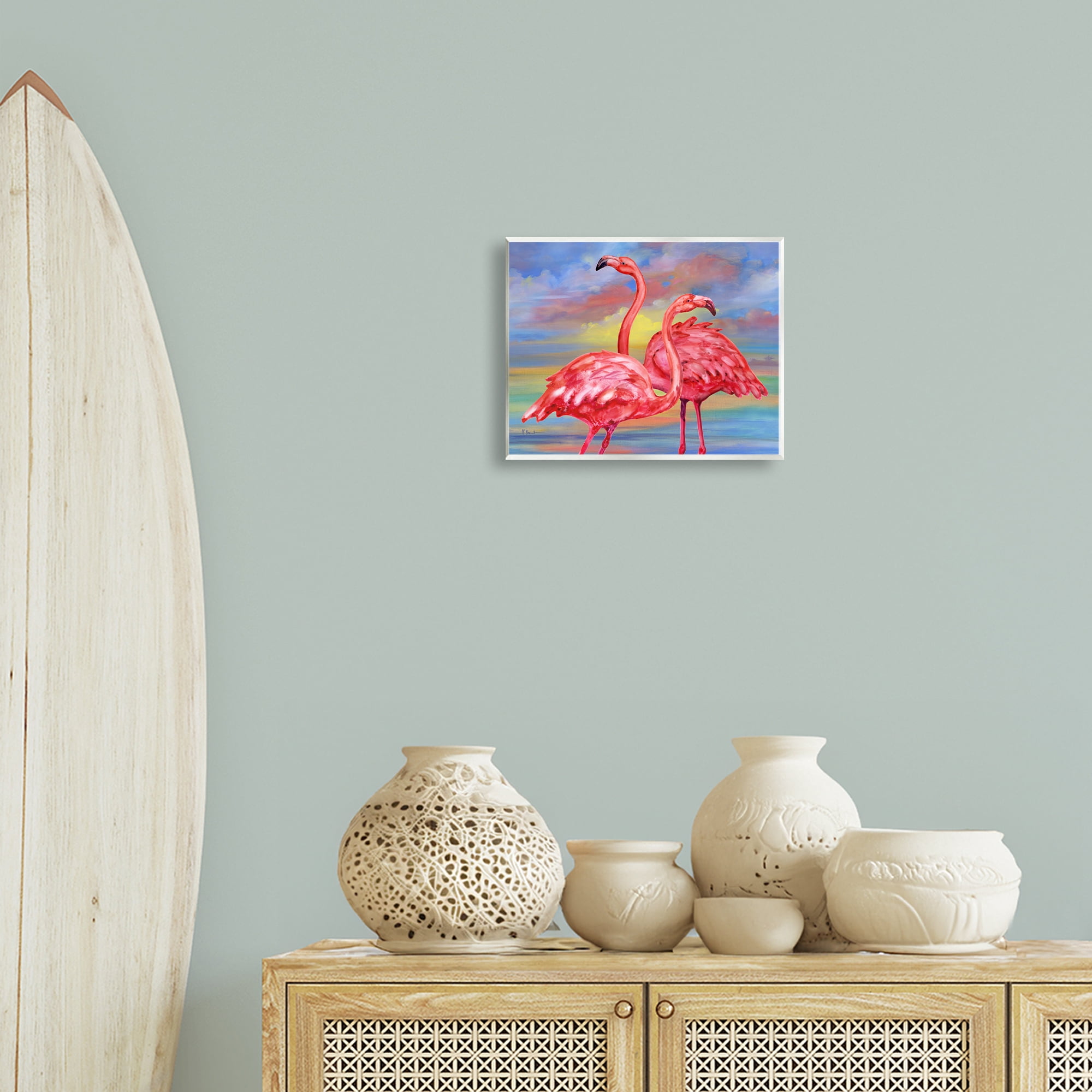 Stupell Industries Rainbow Sunset Flamingos Animals & Insects Painting Unframed Art Print Wall Art, 14 x 11