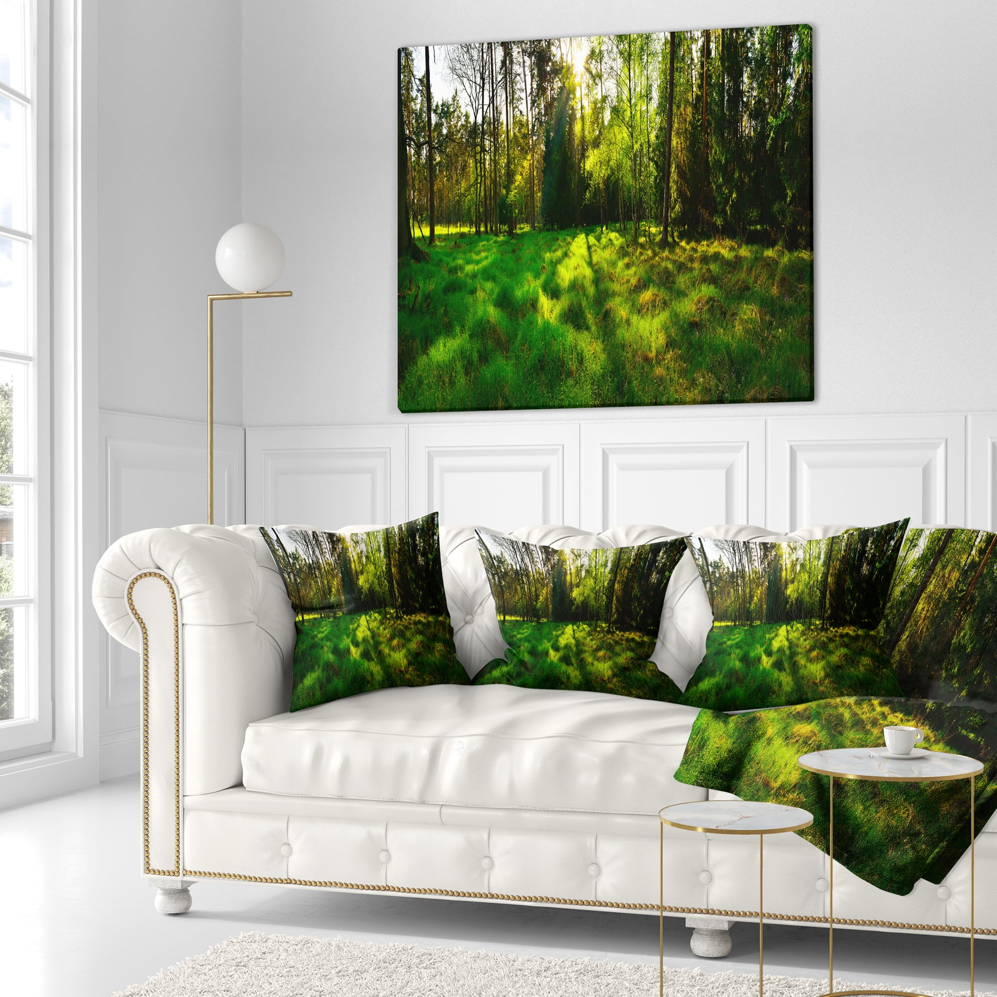 Designart Green Forest Sunset Panorama - Landscape Printed Throw Pillow - 16x16