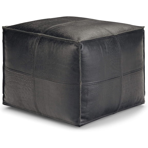 Handmade Eco-Friendly Leather Pouf black Color Square 14" x 18" x 18" ottoman For Living Room, Bedroom Seating