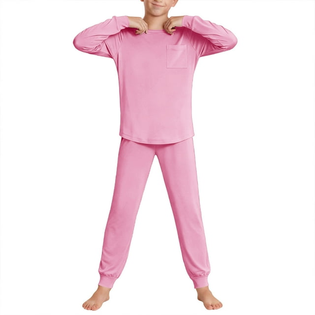 RXMEKW Hauts à Manches Longues pour Filles, Ensemble Uni pour 5-14 Ans