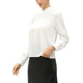 thumbnail image 4 of INSPIRE CHIC Women's Business Shirt Pleat Mock Neck Puff Long Sleeve Work Top XS White, 4 of 6