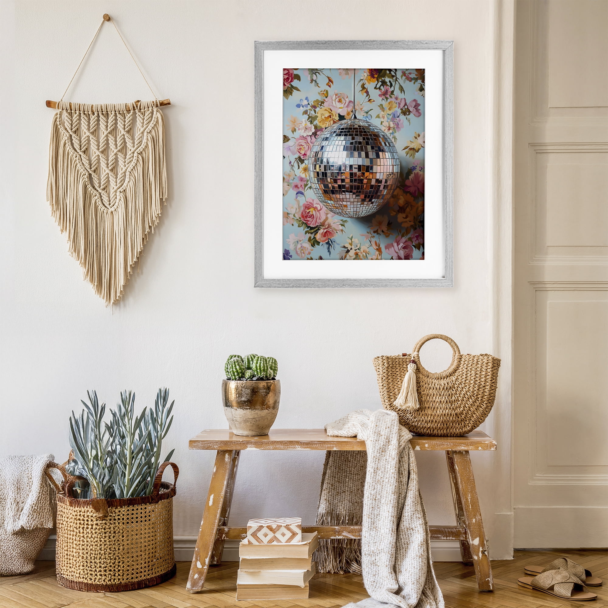 Stupell Industries Floral Disco Ball Reflection Gray Framed Print Under Glass, design by LSR Design Studio