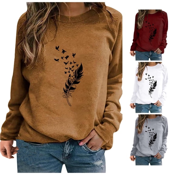 Trendfront Womens Sweatshirt Flying Birds Graphic Crewneck Long Sleeve Pullover Basic Casual Slouchy Autumn Winter Tops