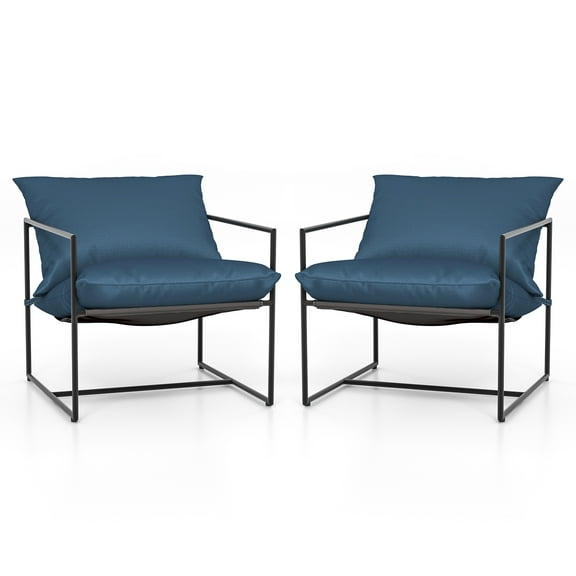 Gymax Set of 2 Sling Accent Chair Indoor Outdoor Leisure Chair w/ Cushions