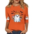thumbnail image 3 of Trgacdwlo Halloween Shirts for Women 3/4 Length Sleeve Funny Pumpkin Graphic Womens Crew Neck Shirts Cat on Pumpkin Full Moon Fall Women's Tunics XXL, 3 of 7