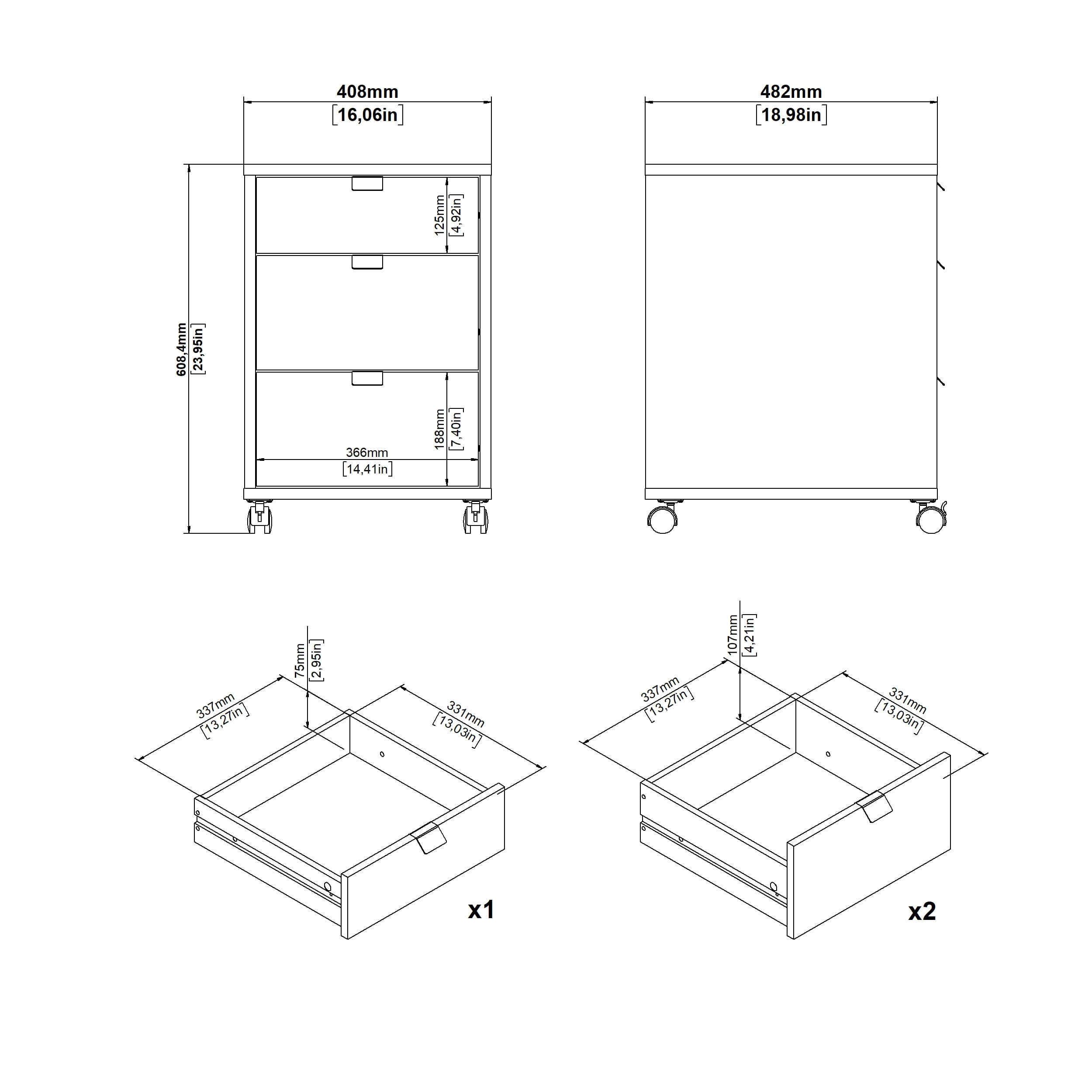 Tvilum Sign 3-Piece Home Office Set with Desk, Storage Bookcase and Mobile Storage, Matte Grey and Jackson Hickory