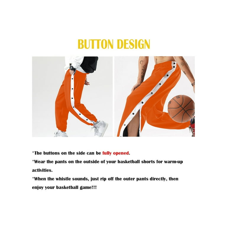 Men's Side Split Snap Button Joggers Cotton Tear-Away Warm Up Basketball  Sweatpants Sporty Track Active Workout Pants Plus Size 