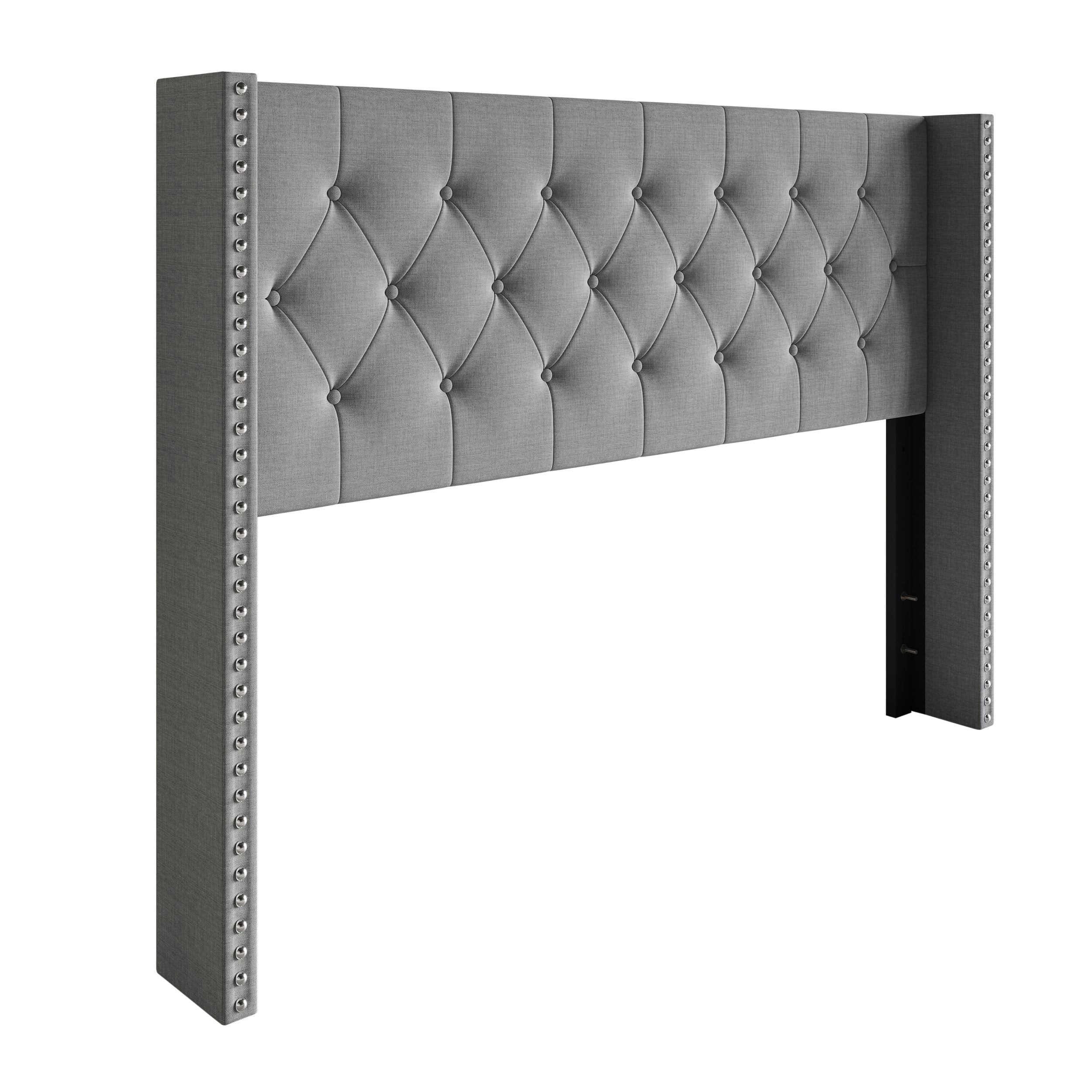 Home Design Grinnell King Tufted Upholstered Headboard with Wingback Design & Button-Tufted Detail, Gray, Easy Assembly