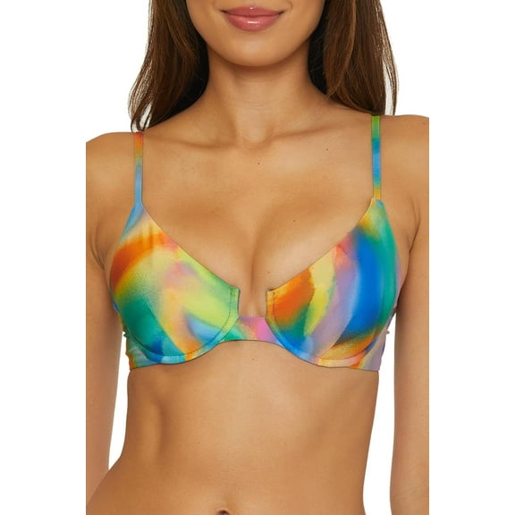 BECCA Womens Paper Mache Underwire Bikini Top Multicolor New