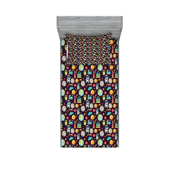Ambesonne Space Fitted Sheet & Pillow Sham Set, Galaxy Party Pattern, Twin, Multicolor