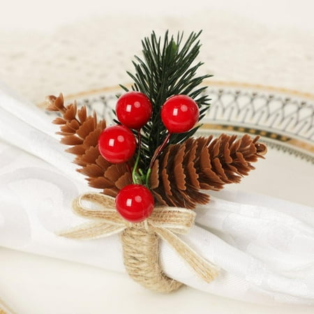 

Wreath Auger Napkin Rings for Christmas Dinning Table Artificial Pine Needle Towel Rings Setting-Wedding Receptions Thanksgiving and Home Kitchen for Casual or Formal