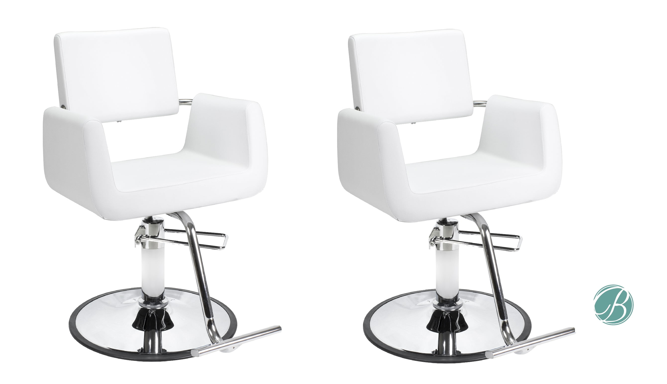 SET OF 2 Beauty Salon Styling Chair ARON WHITE (A12) Square Wide Width