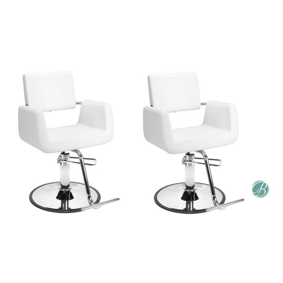 SET OF 2 Beauty Salon Styling Chair ARON WHITE (A12) Square Wide Width Styling Chair Beauty Salon Furniture & Equipment